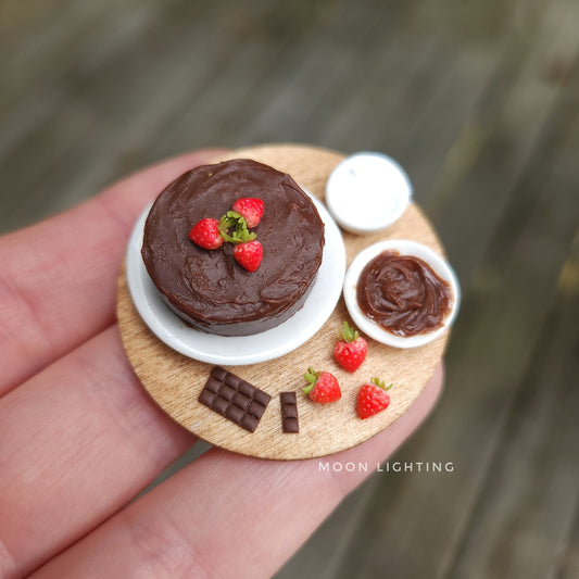 Chocolate cake on round board