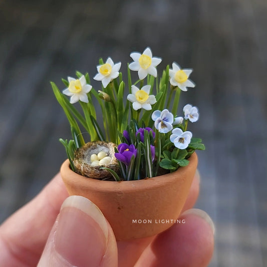 Pot of flowers with nest