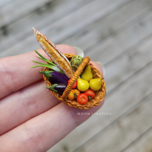 Basket of vegetables and baguette