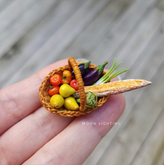 Basket of vegetables and baguette