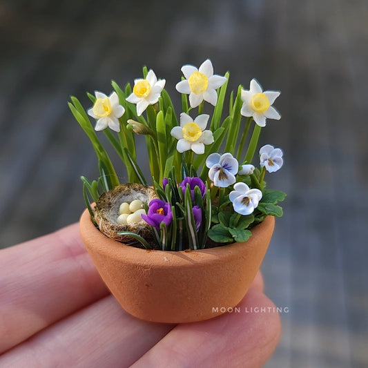 Pot of flowers with nest